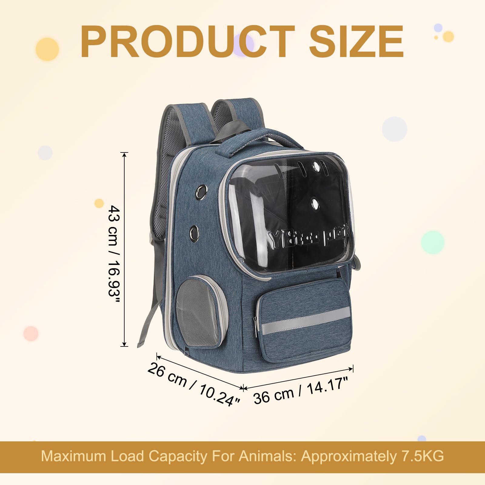 QUARKZMAN Mochila Transportadora para Mascotas, Portátil Y Ventilada, Tela Oxford, Bolsa De Viaje para Perros Y Gatos con Cubierta Transparente 14.17" (Azul, 1 Unidad)