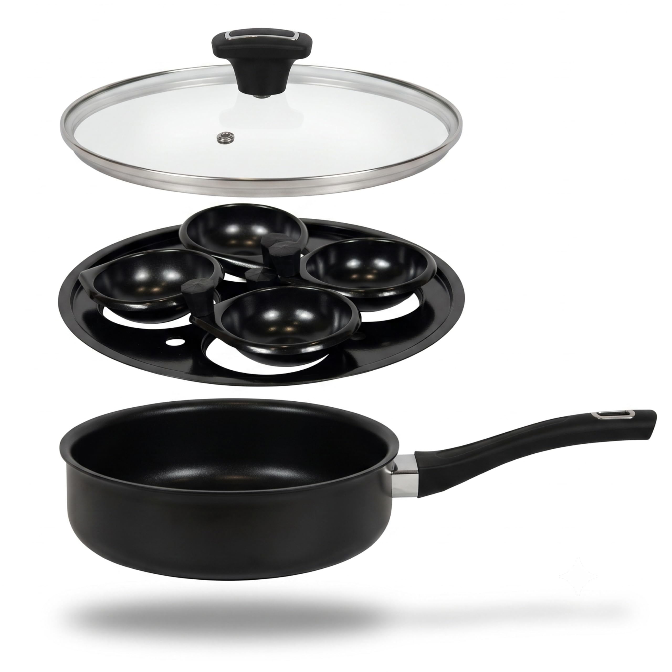 20cm Aliminium Alloy Egg Poacher Pan Egg Pan with Lid Non-Stick