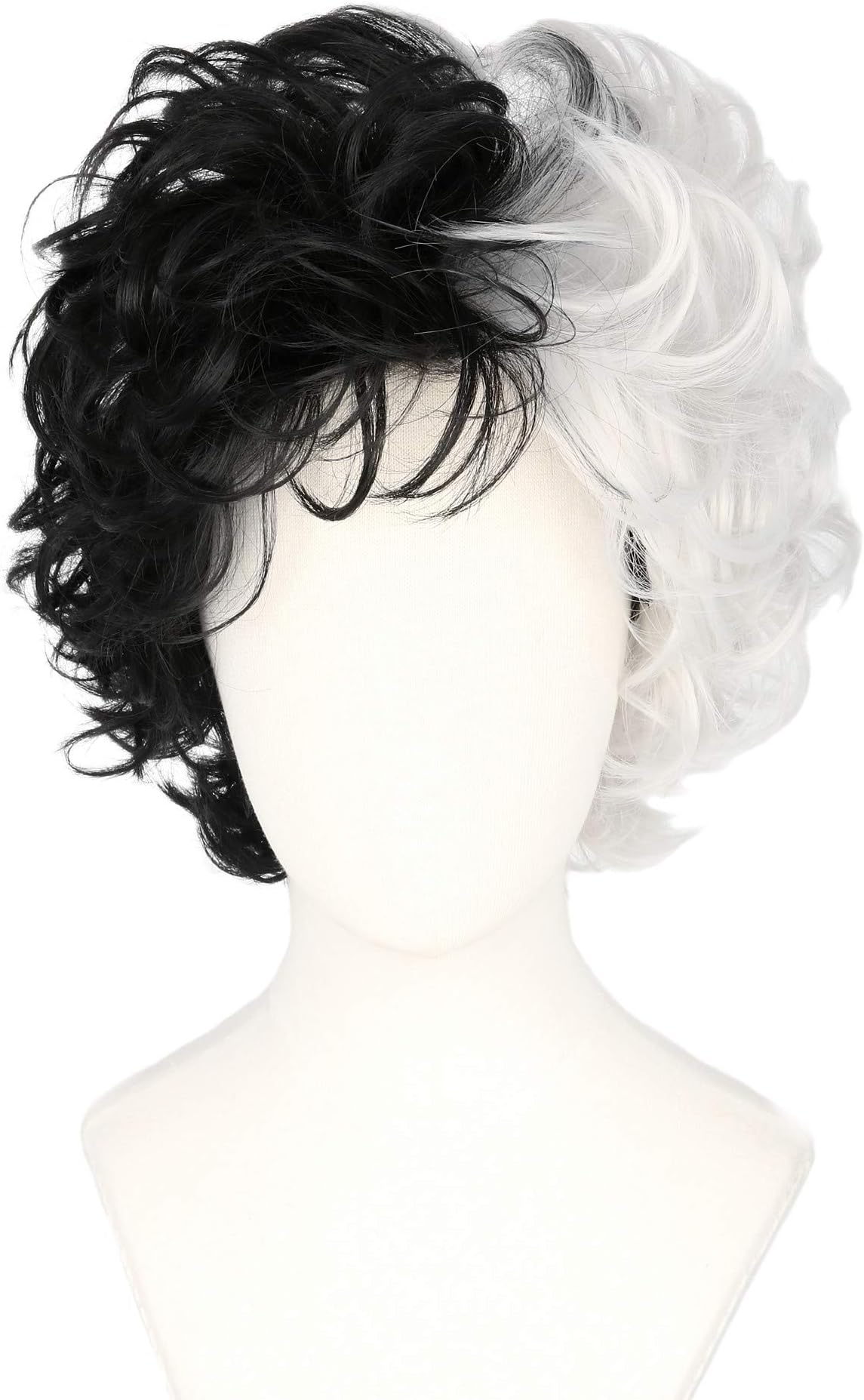 Women and Girls Wig Short Black and White Wigs Halloween Cosplay Wig