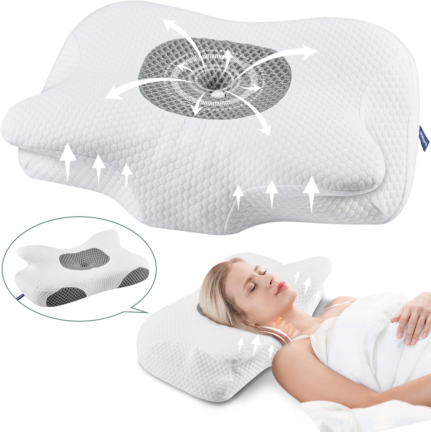 DONAMA Cervical Pillow Neck Pillow for Sleeping, Orthopedic Contour Memory Foam Pillows for Bed with Cooling Pillow Covers, Adjustable Ergonomic Pillows for Back Stomach Side Sleeper