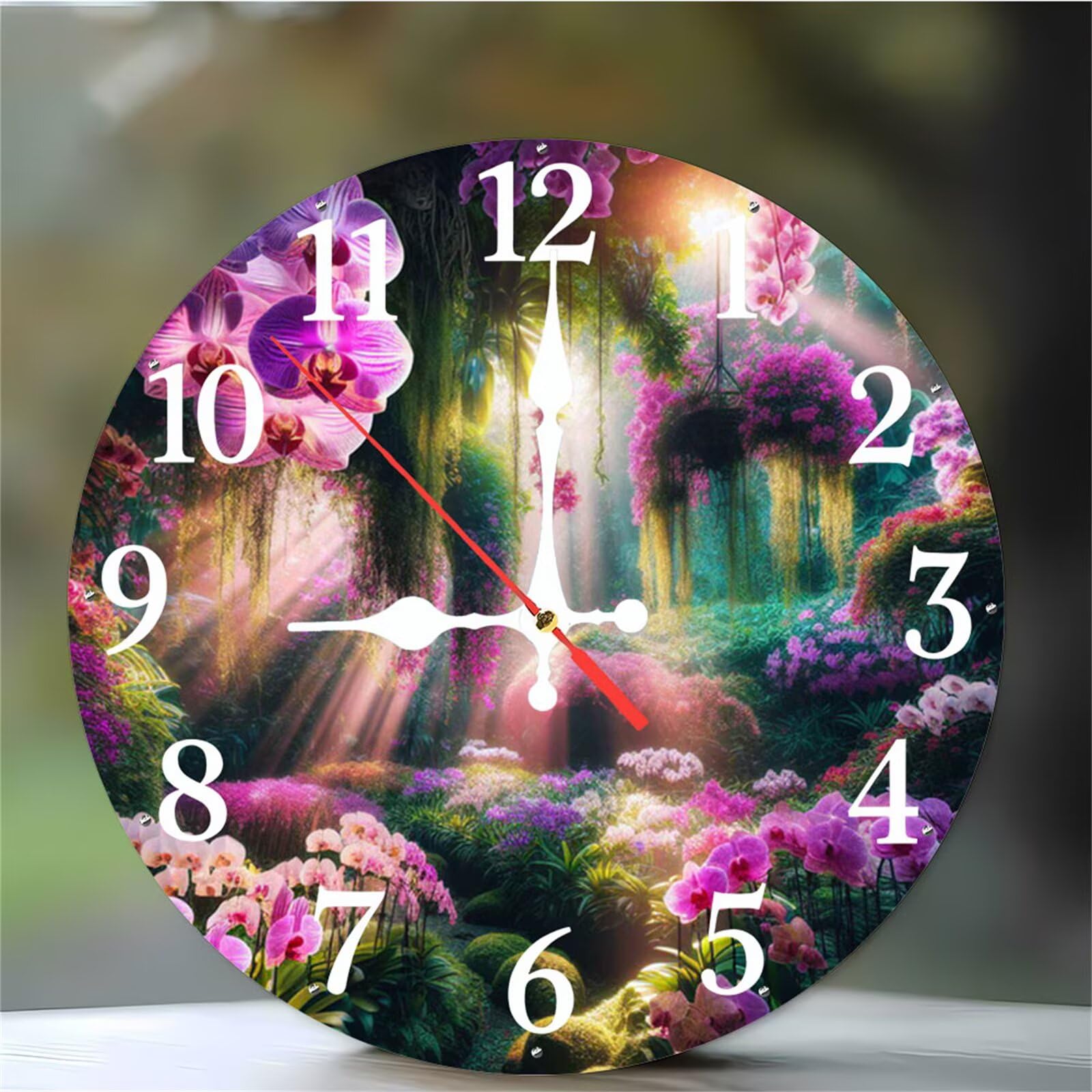Horloge murale sans tic-tac Orchid Oasis pour éliminer le bruit dans la chambre et le salon