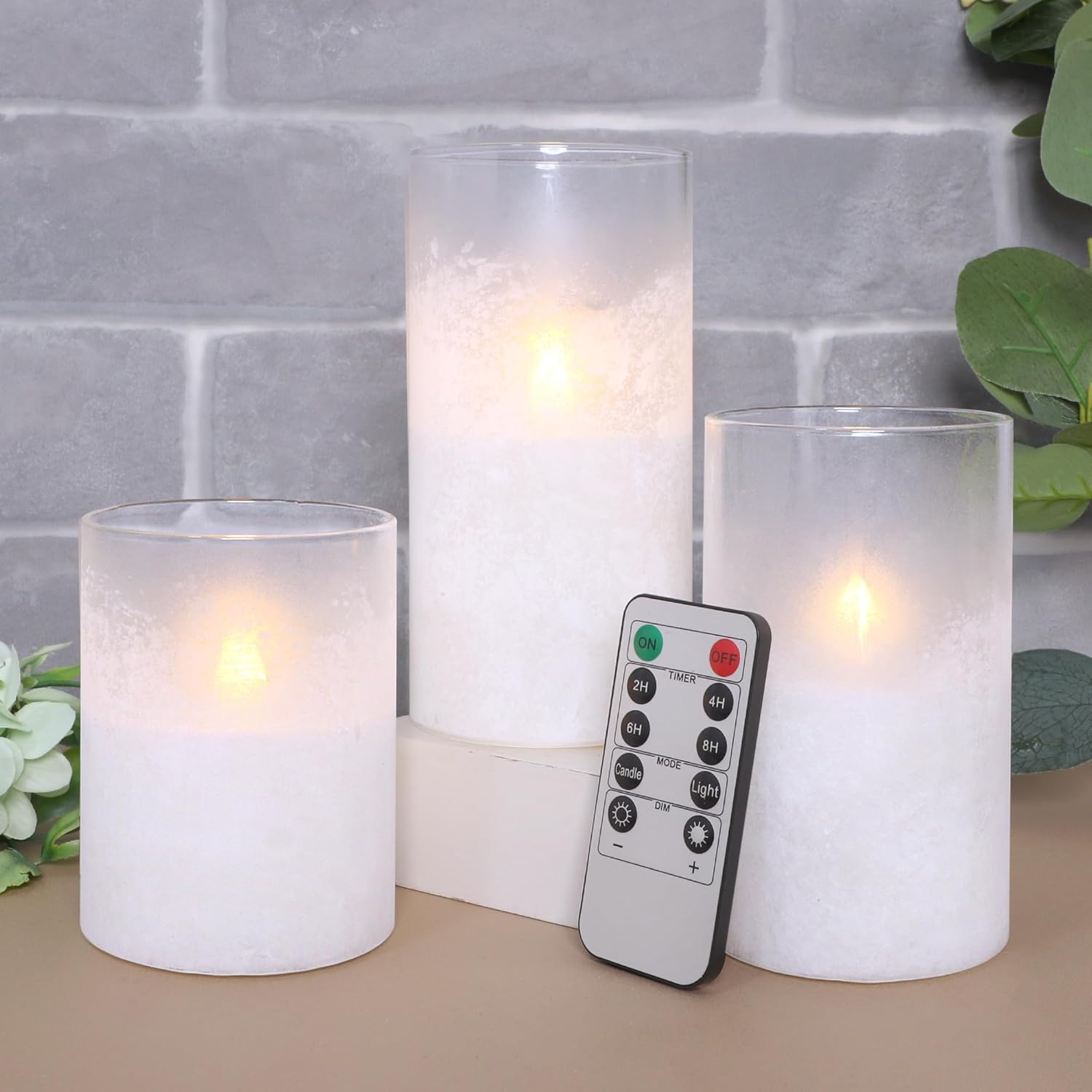 White Flameless Candles with Timer, Battery Operated Led Glass Pillar Candles for Home Decorations, Wedding, Centerpiece, Holiday Party