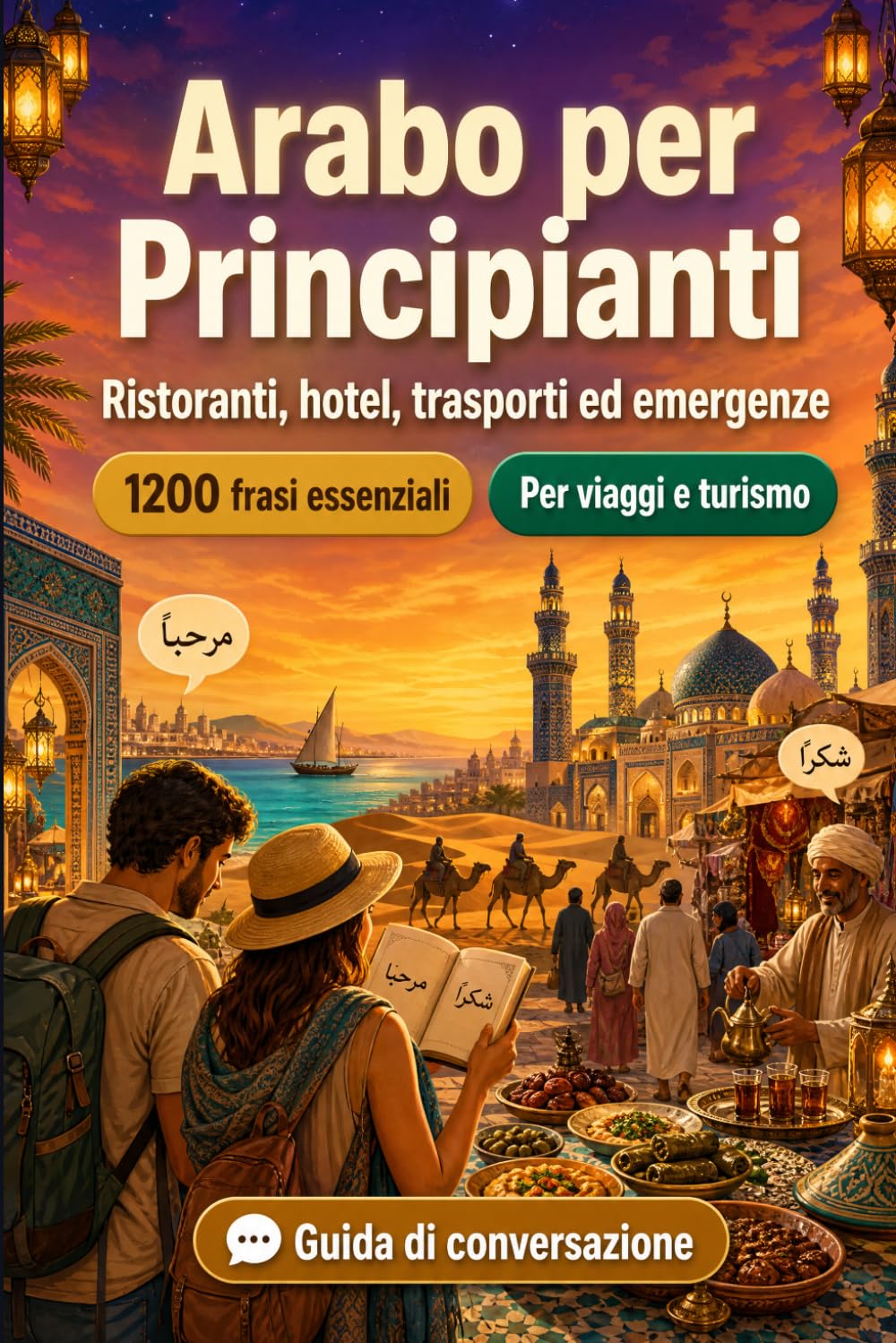 Arabo Per Principianti: 1200 frasi essenziali in Arabo per viaggiare: Guida facile alla pronuncia, conversazioni quotidiane, ristoranti, hotel, trasporti, shopping, emergenze e consigli culturali