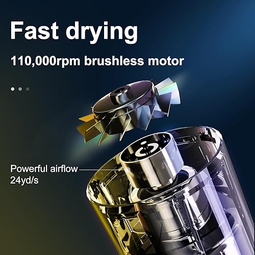 Miniatura 2 de Secador de pelo, 110000 rpm, secador de soplado iónico negativo profesional de bajo ruido, secado rápido, cuidado de iones negativos, control de