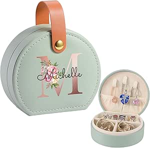 Portagioie Da Viaggio Con Lettera M - Scatola Con Specchio, Ecopelle, Interno Organizzato, 10x10x5 Cm - Foto 8