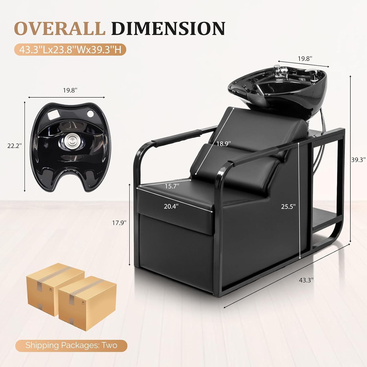 OmySalon Salon Shampoo Chair with Tilting Hair Washing Bowl & Storage Shelf, Backwash Shampoo Unit for Beauty Spa Barbershop