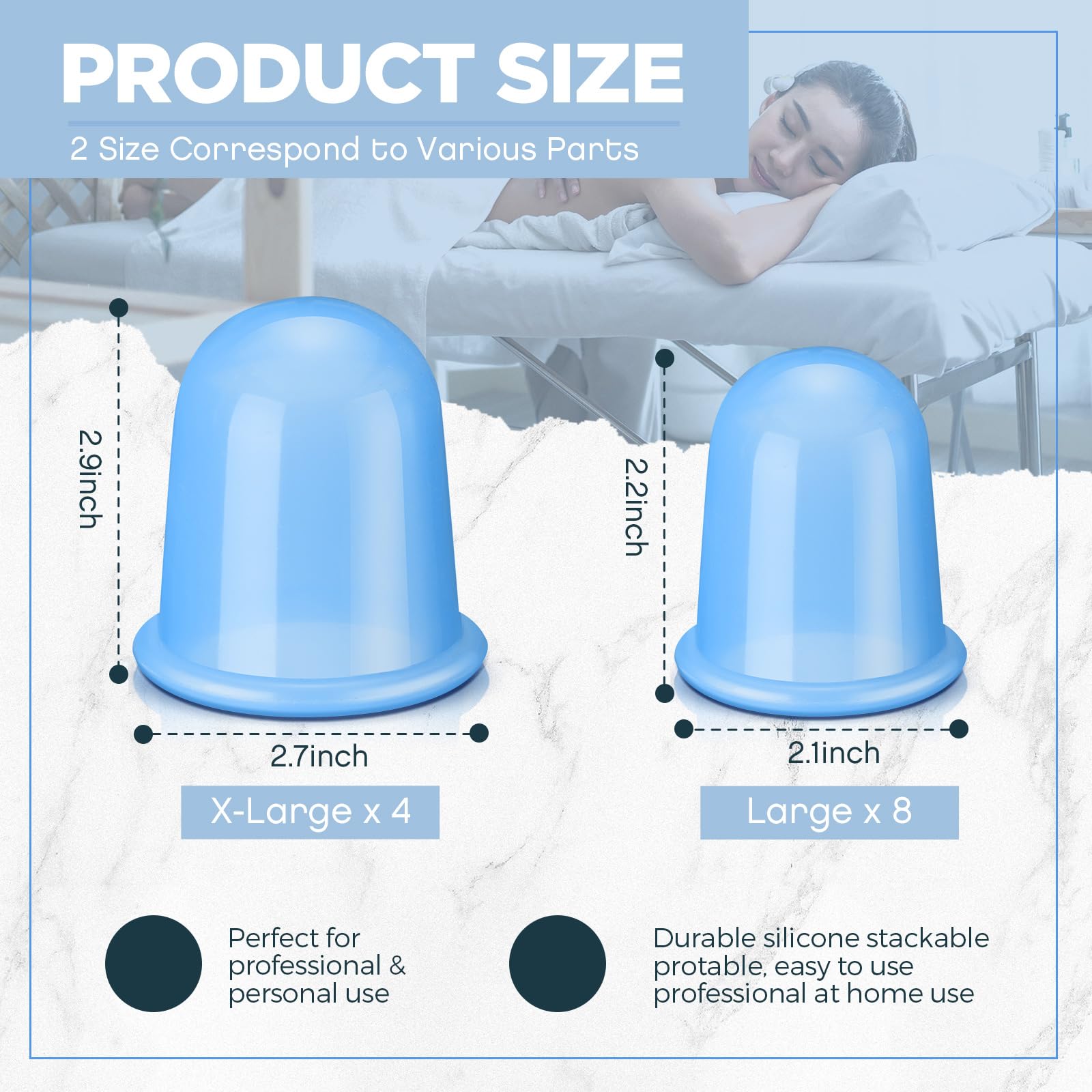 TrelaCo Set di coppettazione in silicone anticellulite, 12 pezzi, 2 dimensioni, per terapia di massaggio, terapia a coppettazione, ventose, per alleviare l'artrite, riduzione del dolore, uso domestico