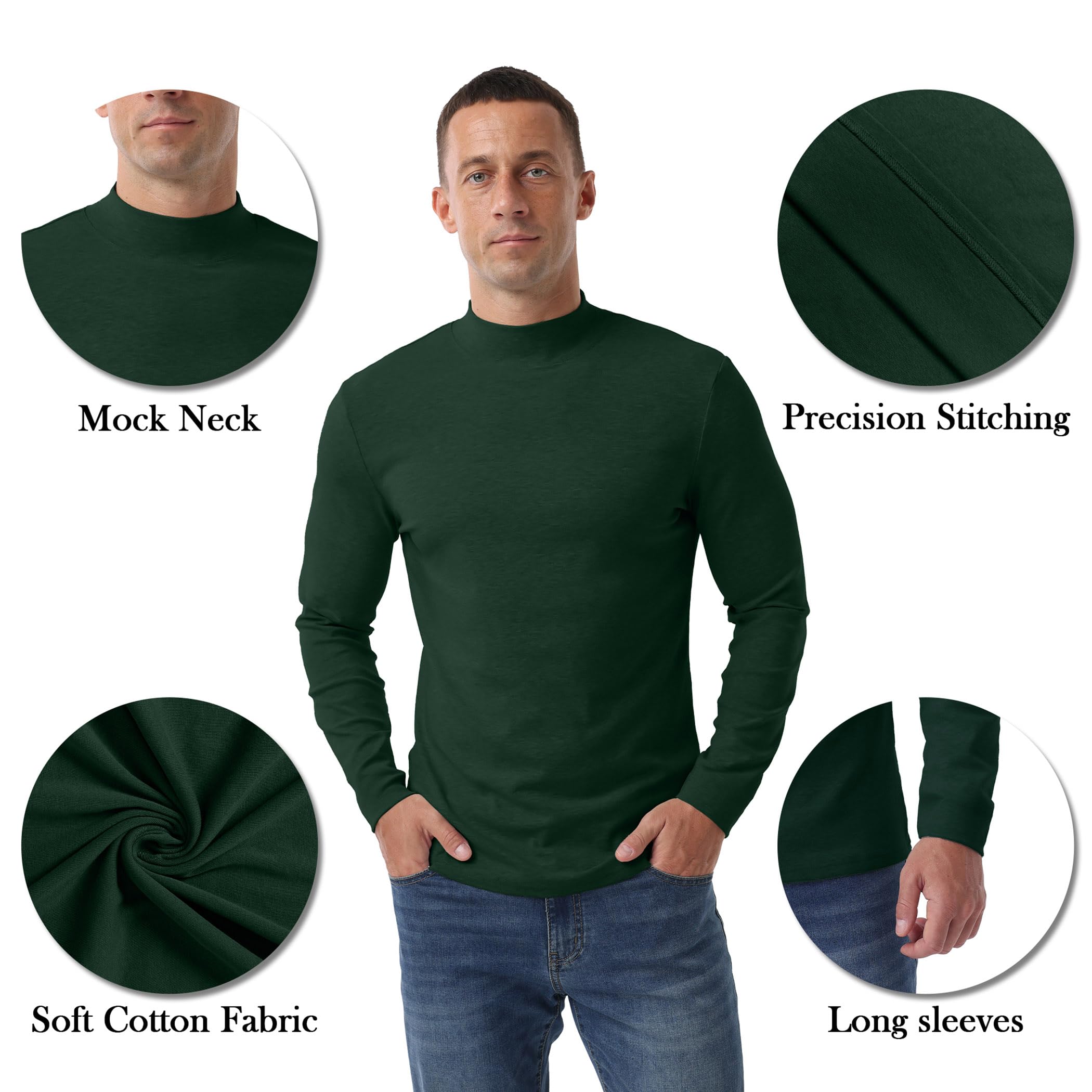 Hisir Camiseta interior térmica para hombre, cuello medio, manga larga, algodón, camiseta de manga larga para invierno