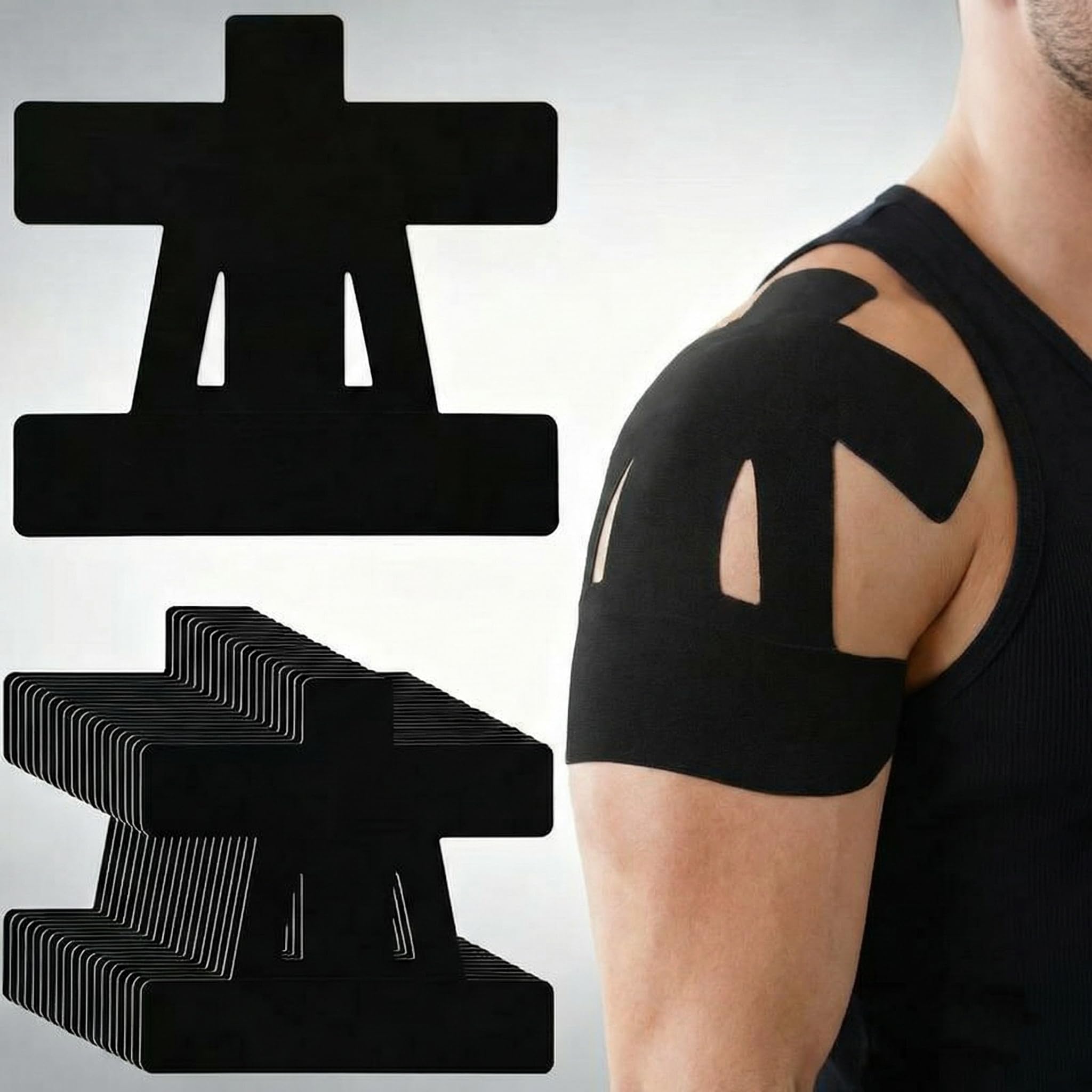 Pre-Cut Shoulder Kinesiology Tape - 12 Rose Pink Strips - Waterproof Athletic Sports Tape for Rotator Cuff Pain