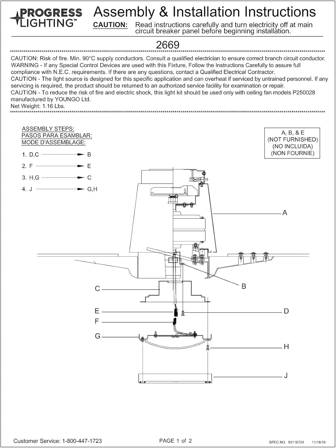 Progress Lighting LED Ceiling Fan Light Kit for Use with Lindale Collection Ceiing, Integrated LED Light, 3000K Warm White, Frosted Polycarbonate Shade, 6-15/16" Diameter, Antique Nickel