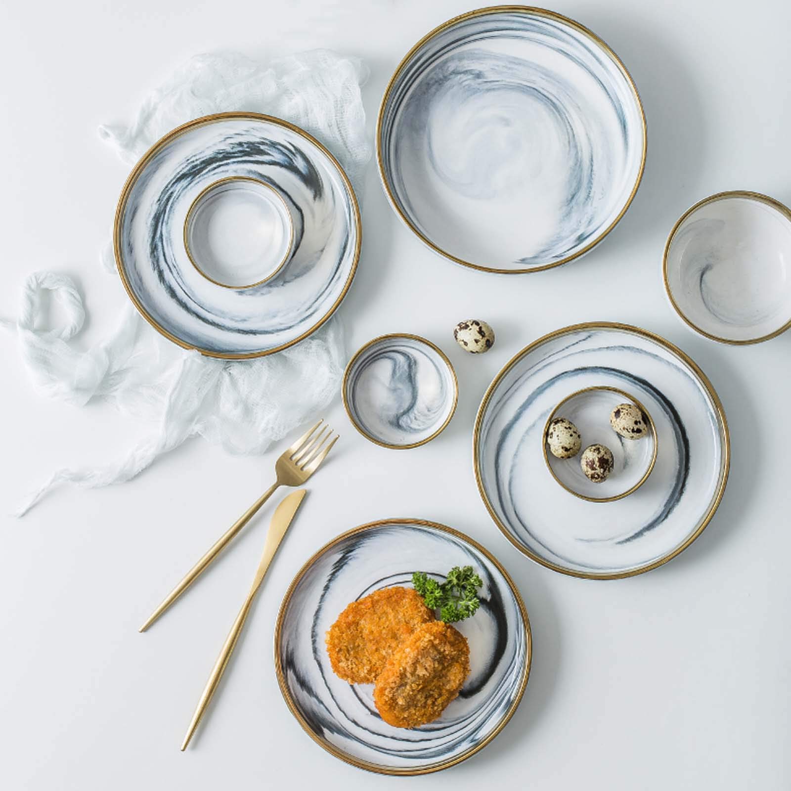 Phnom Penh ceramiczny zestaw naczyń kuchennych dla 2/4/6/8 osób, zestaw naczyń z talerzami, miskami, spodkami, B