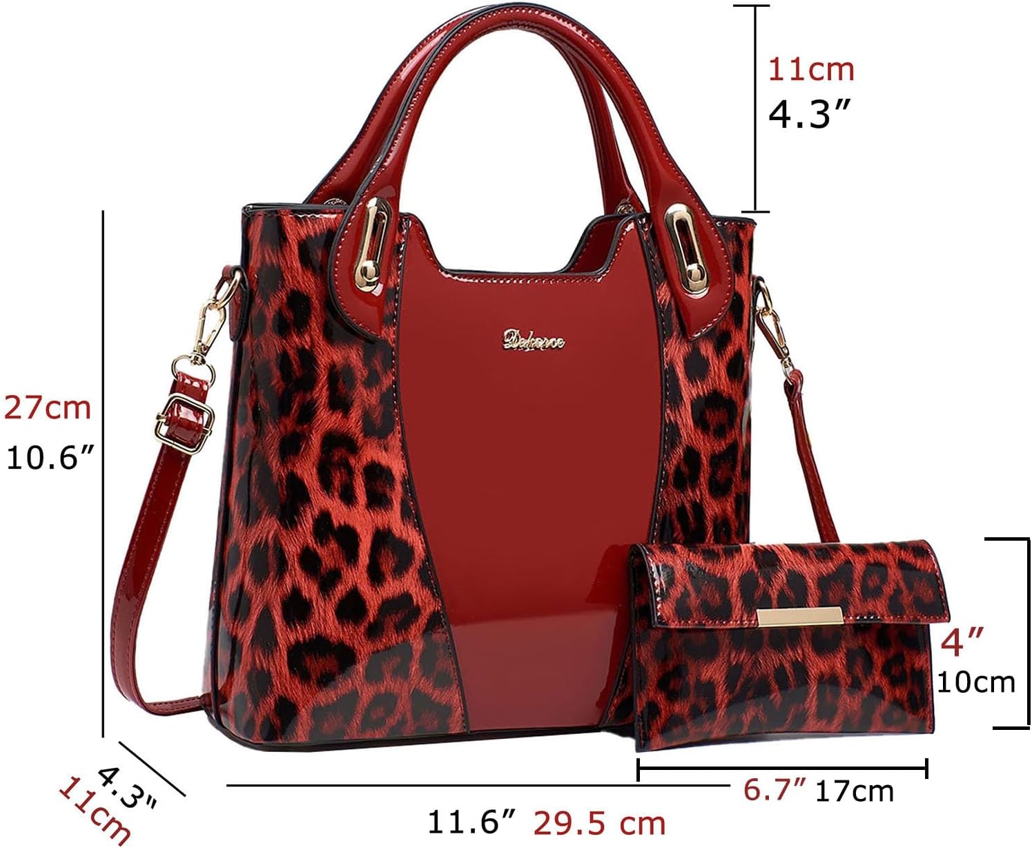 YUNZLAN Fashion Glossy Leopard Print Tote for Women with Purse Leather Handbags for Women with Zipper (Brown) - Image 5