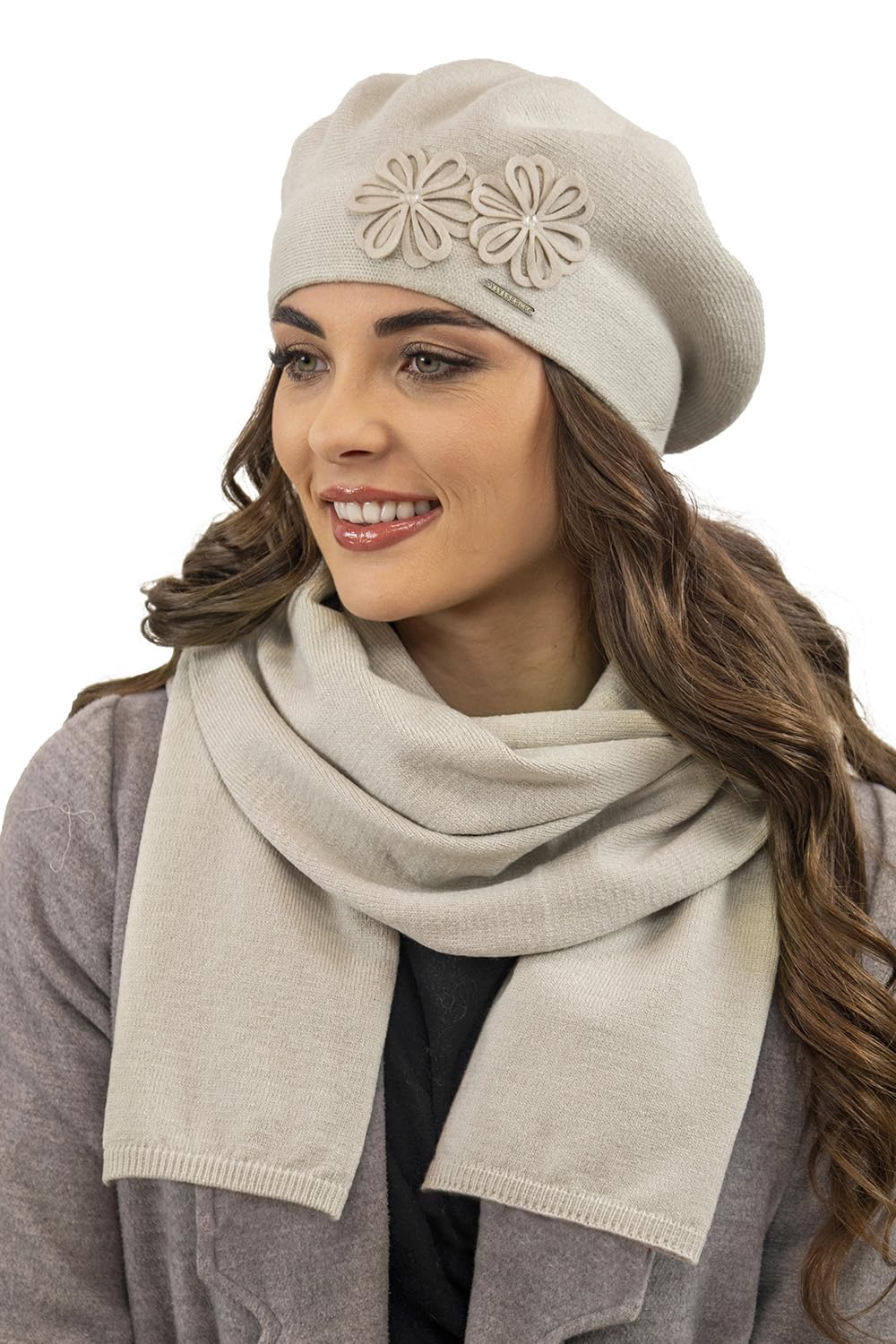 VIVISENCE Béret Féminin Automne Hiver Élégant en Laine Mélangée De Style Classique avec Ornements Floraux Chaud Et Confortable Taille Unique Idéal 7007