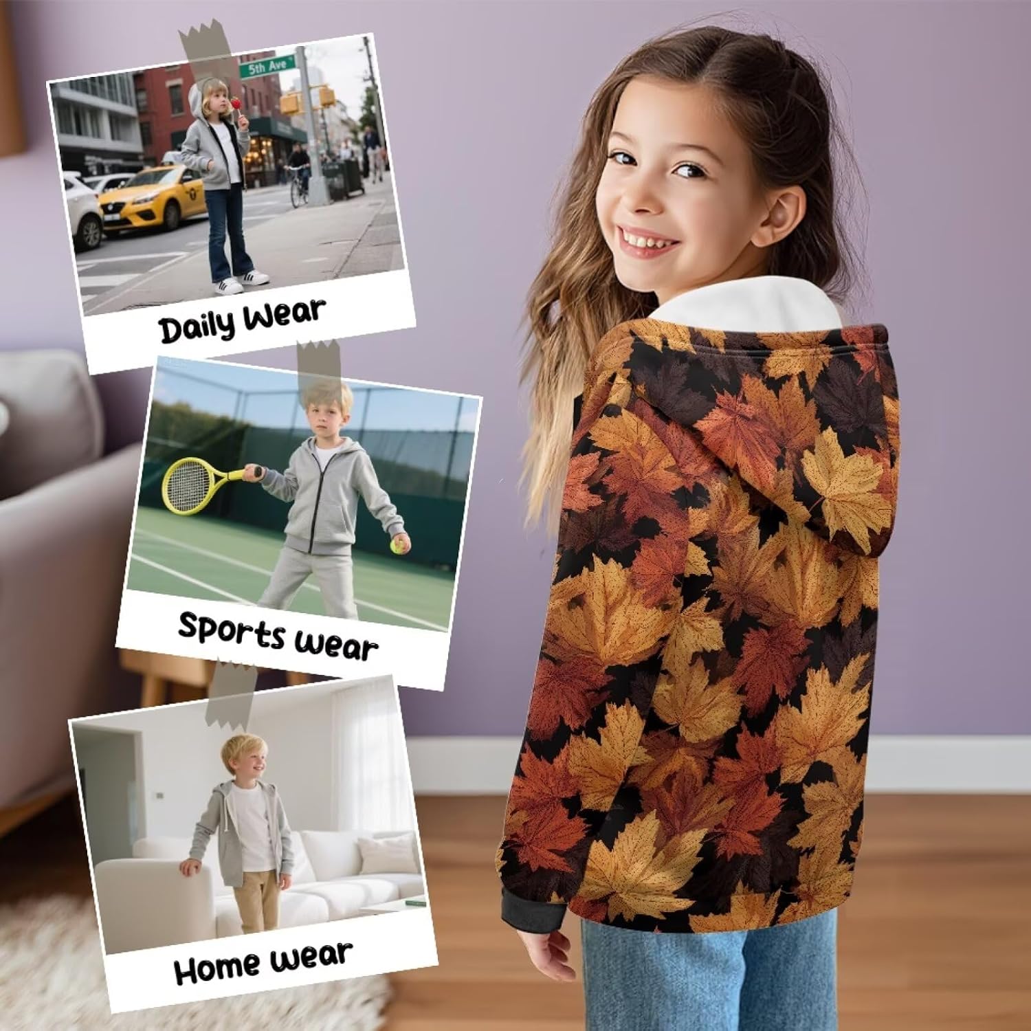 Kids Zip-Up Sweatshirt, Long Sleeve Hooded Sweatshirt, Fleece Hoodie Jacket for Girls 4-16 Years