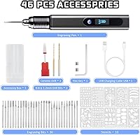 Vista 4 de Kit de Bolígrafo de Grabado Recargable Inalámbrico Grabador con 33 Puntas, 10 Plantillas, Mini Máquinas de Grabado Eléctrico DIY Herramienta