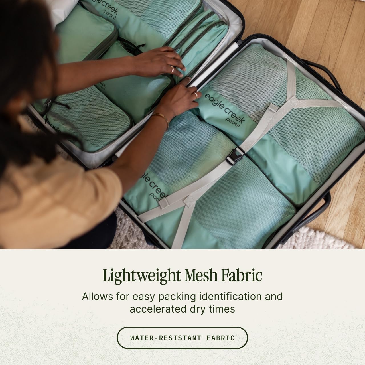 Eagle Creek Pack-It Reveal Compression Cube - Compression Packing Cubes for Optimizing Luggage Space - Convenient Top Handle - Self Repairing Zippers - Small - Willow Green