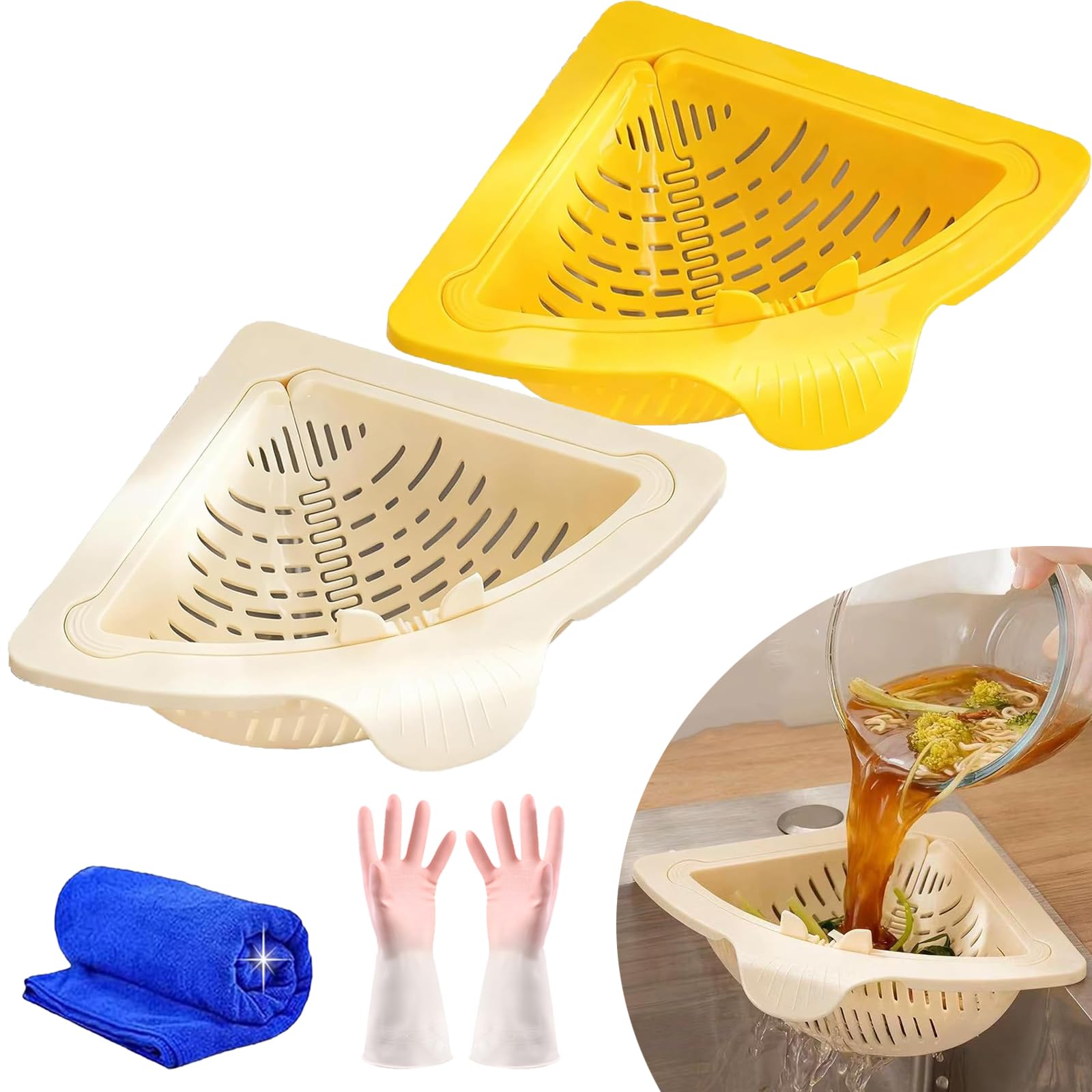 Cestello scolapiatti triangolare magnetico, colino per lavello con fondo a torsione, griglia angolare per lavello da cucina, filtro automatico a scomparsa triangolare per lavare frutta e verdura