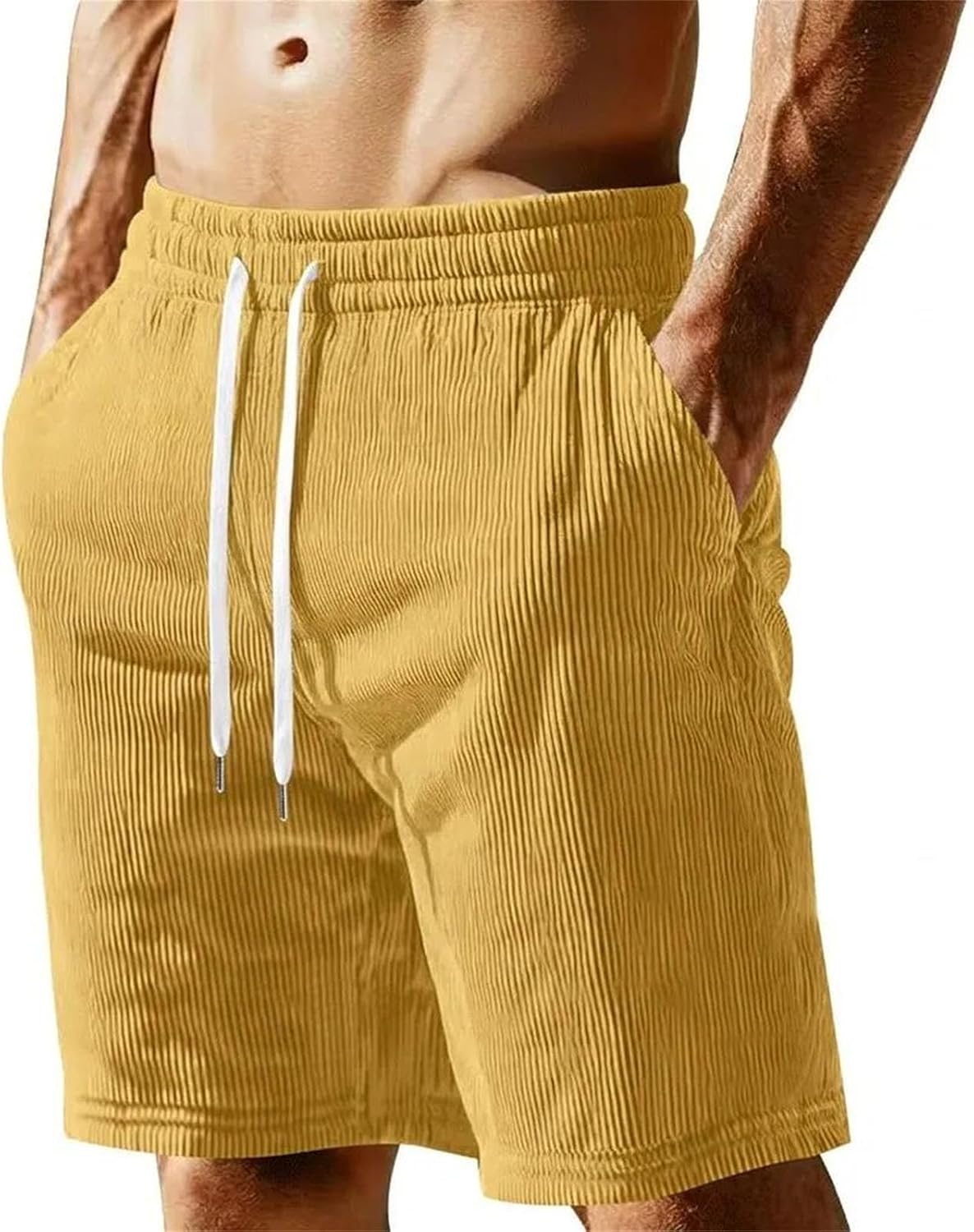 Mens Casual Shorts Drawstring Waist Lightweight Breathable Loose Fit Solid Color Summer Everyday Shorts