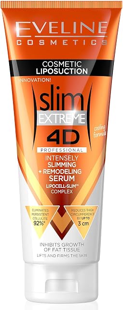 Eveline Cosmetics Slim Extreme 4D Professional Intensely Slimming + Remodeling Serum | 250 ml | Fat Burning Cellulite Slimming Hot Cream | Cooling Formula | Flat Belly, Slim Arms, Legs, Abdomen