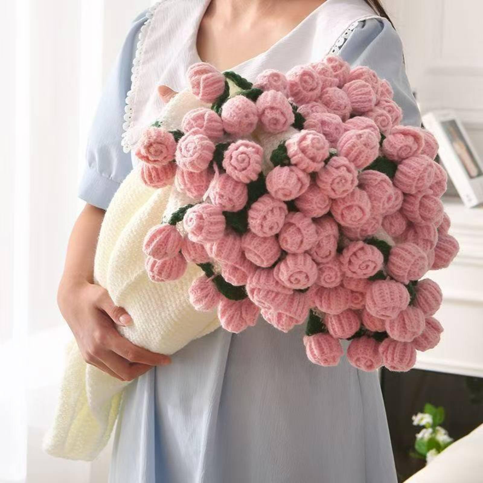Manta Ramo de Flores Multiusos Manta de Punto con Rosas 3D Suave y Transpirable Cubrecama Floral Tejida para Dormitorio, Rosa, Caja+Regalo+22+Flores