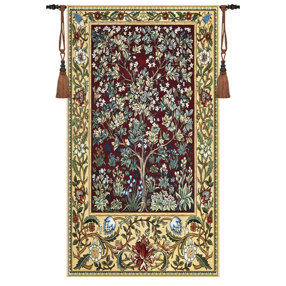 Artsence Tapestry Long Ruby William Morris Tree of Life Fine Art Tapestry Wall Hanging Size 63"x35"