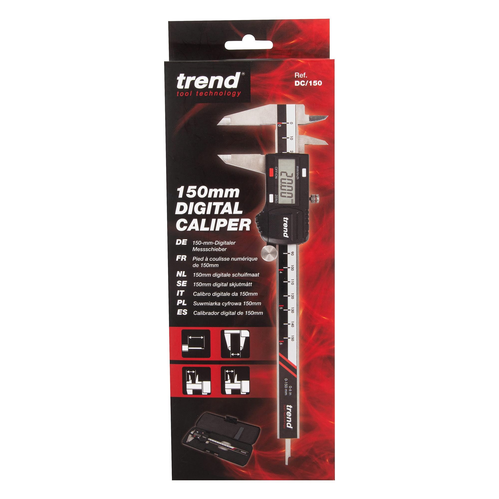 Trend Calibrador Digital 150 mm, Acero Inoxidable con Pantalla LCD, Medición Interna, Externa, de Profundidad y Escalonada, DC/150