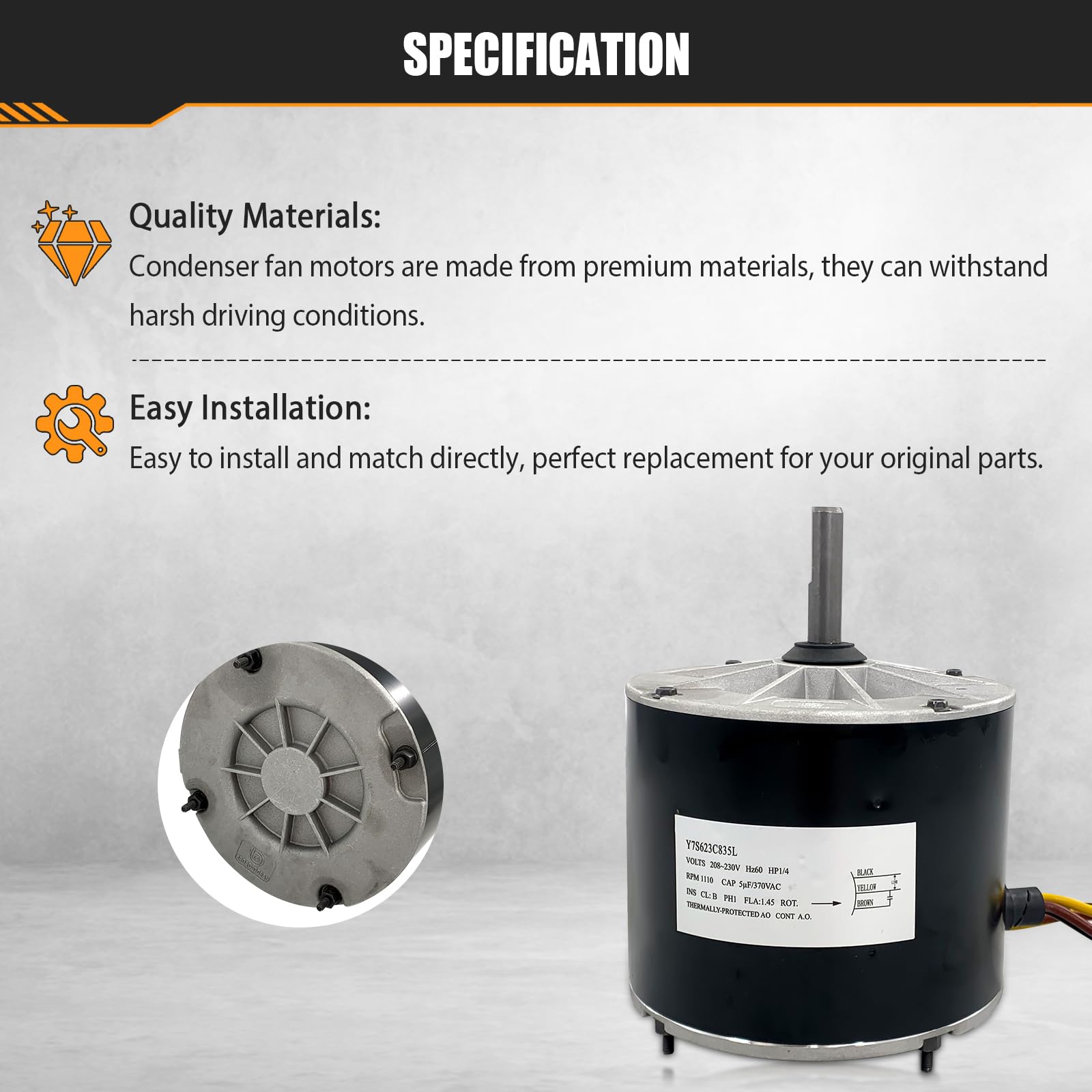 Condenser Fan Motor Y7S623C835L 1/4 HP 208-230 Volt Compatible