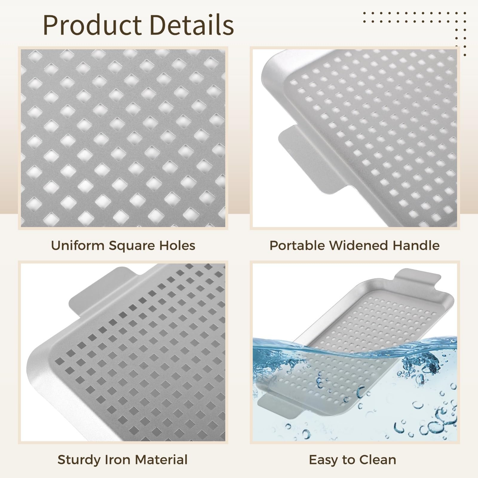 Bosreroy 2 Grill Trays with Perforations and Handles, Outdoor BBQ Griddle Plates, Medium & Small Sizes, Ideal for Roasting Fish, Veggies, Meat, Multiuse Baking Sheets