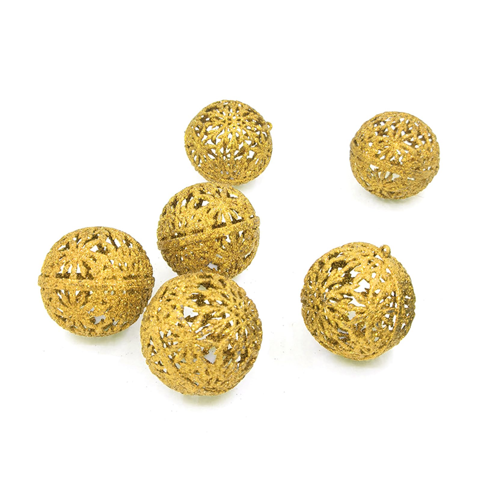 6Pcs Glittering Hollow Christmas Ball Ornament 55mm Shatterproof Decorative Baubles for Tree Decorations PVC Tree Decorations