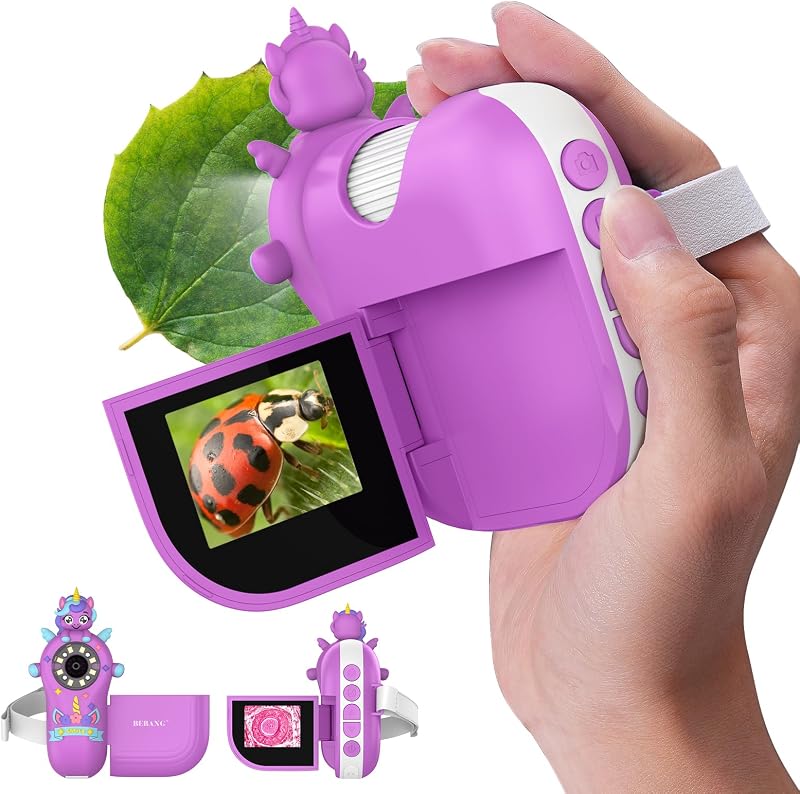 Digital Microscope for Kids Handheld Miniscope - 4K 2.0" Screen Rechargeable 1000X Mini Pocket Portable Magnifying Glass Edu Learning Science Toy Gift with Slides Kit 4-12 Children Students (Violet)