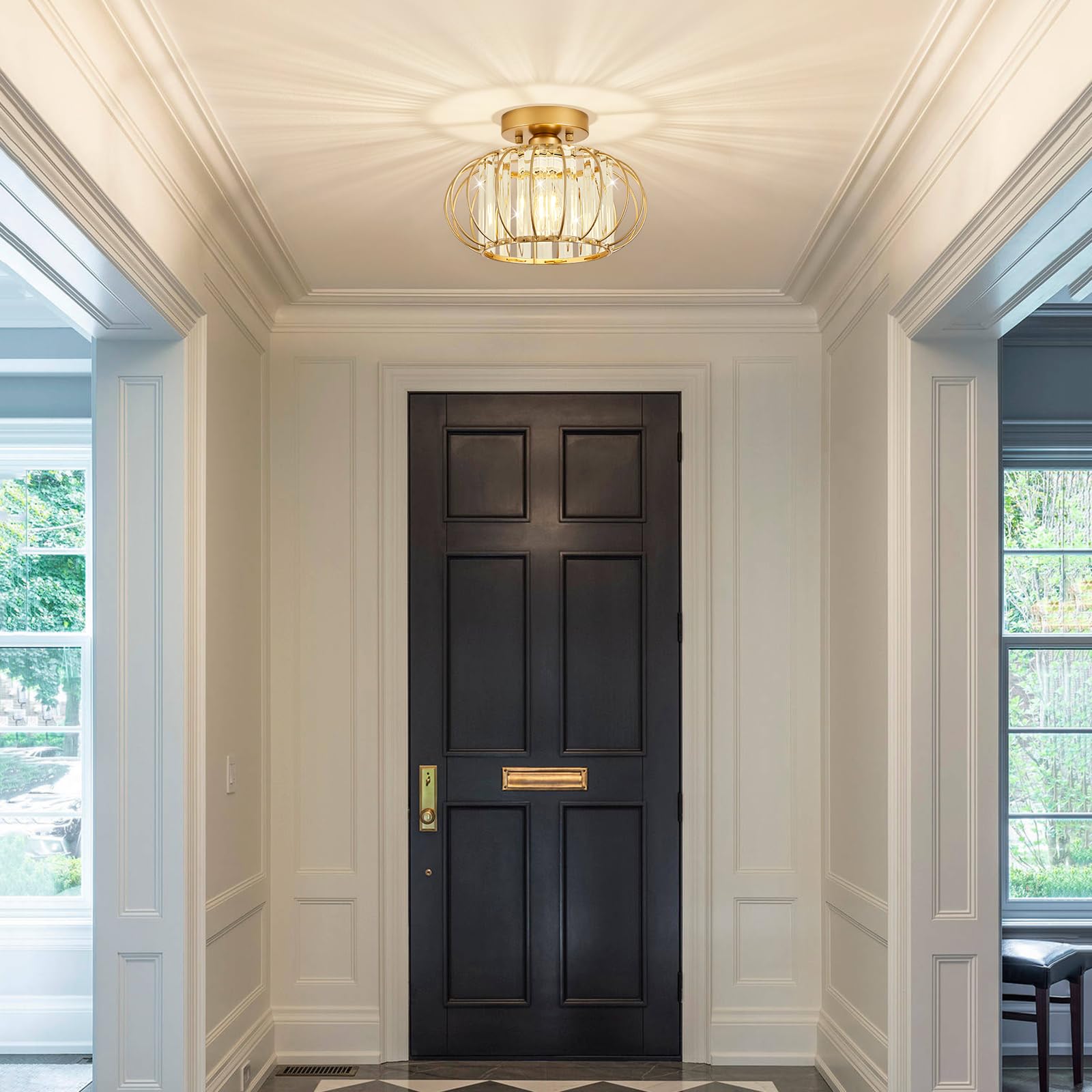 VIOLOEMI Modern Gold Ceiling Light, Crystal Bathroom Flush Mount Light ...