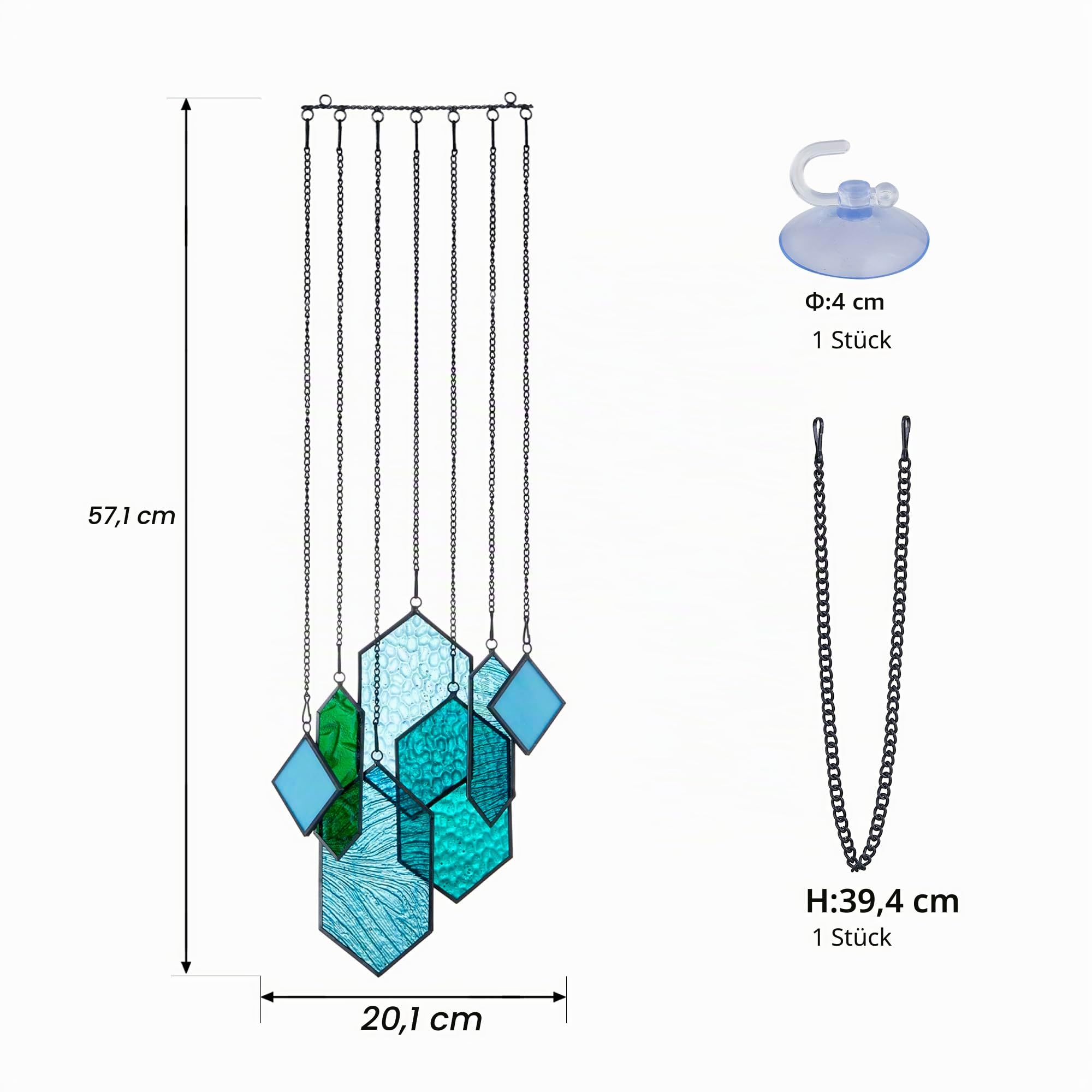 Glasmalerei, Fensterdekoration, Sonnenfänger aus Glasmalerei für Fenster, modernes Design Heimdekoration, Geschenke für Paare (Blau-Grün)