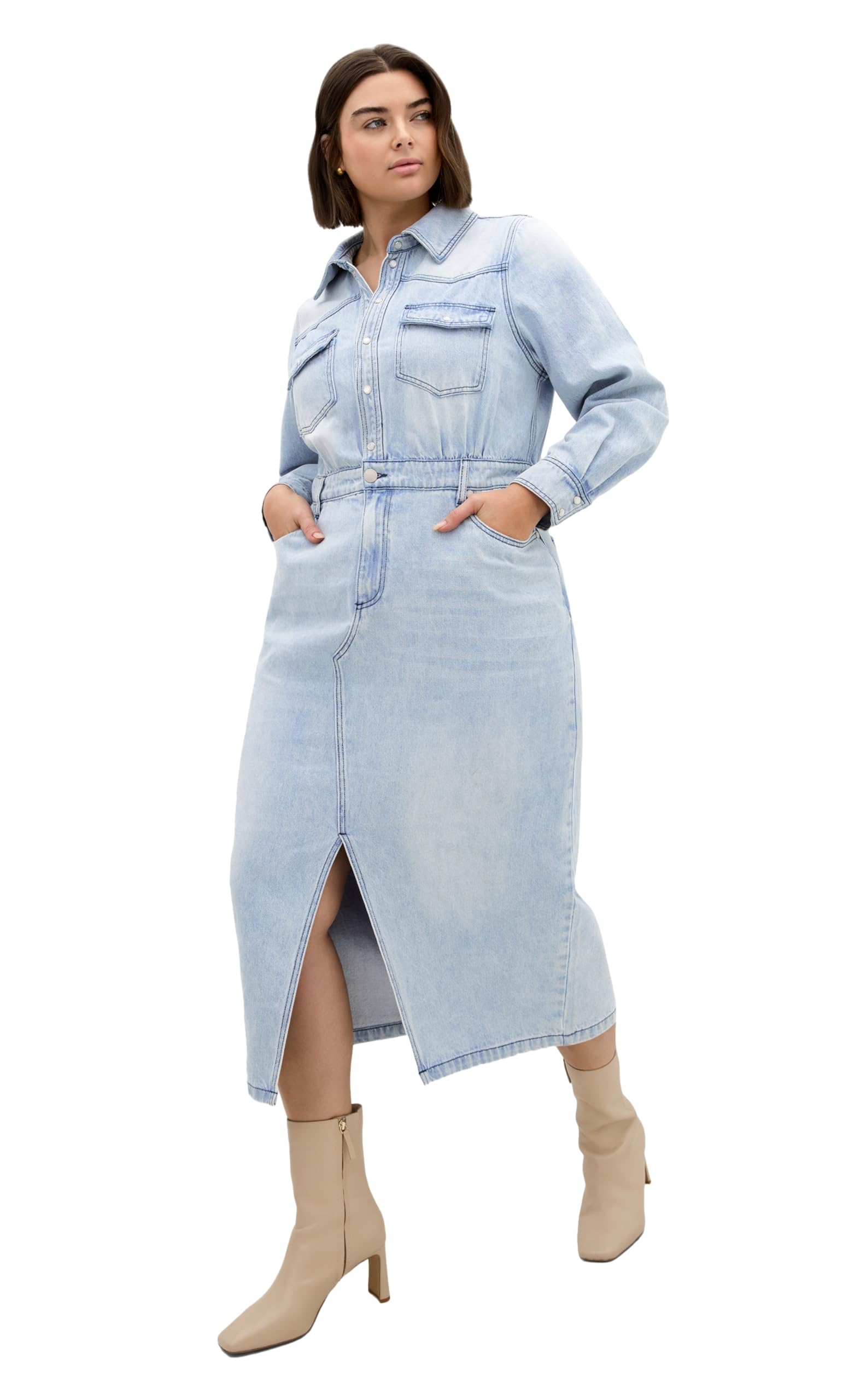 City Chic Women's Denim Light Plus Size Dress - Elara Denim, 22 Plus