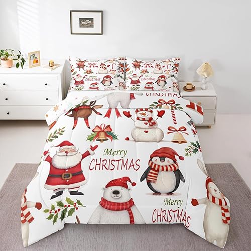 Juego de edredón de Navidad para niños, lindo juego de ropa de cama de pingüino de ciervo, muñeco de nieve de Navidad, relleno de edredón para niños