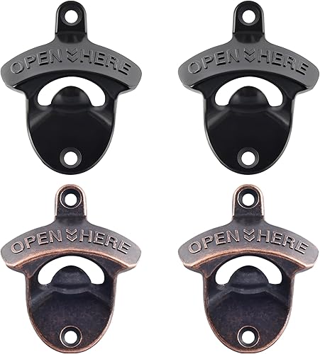 Miniatura 16 de Abrebotellas de moda antiguo montado en la pared inoxidable ABIERTO AQUÍ Negro Tornillo en la pared Cerveza Soda tapa tapa abrebotellas cobre Negro,