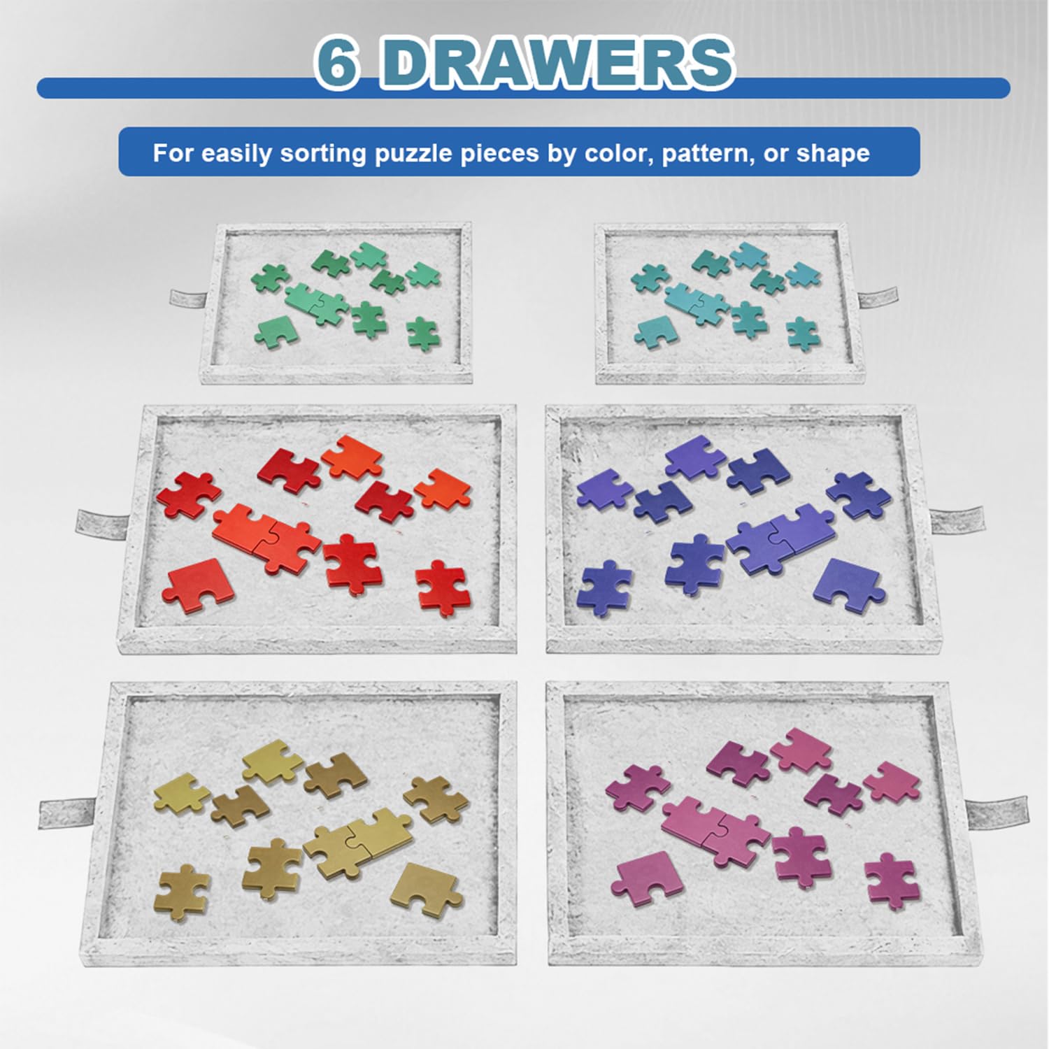 Mesa de puzle inclinable, 1000 piezas, mesa plegable con 6 cajones, con soporte de diseño 2 en 1 y tapa, rompecabezas de fieltro superligero, para puzles de hasta 1000 (gris)