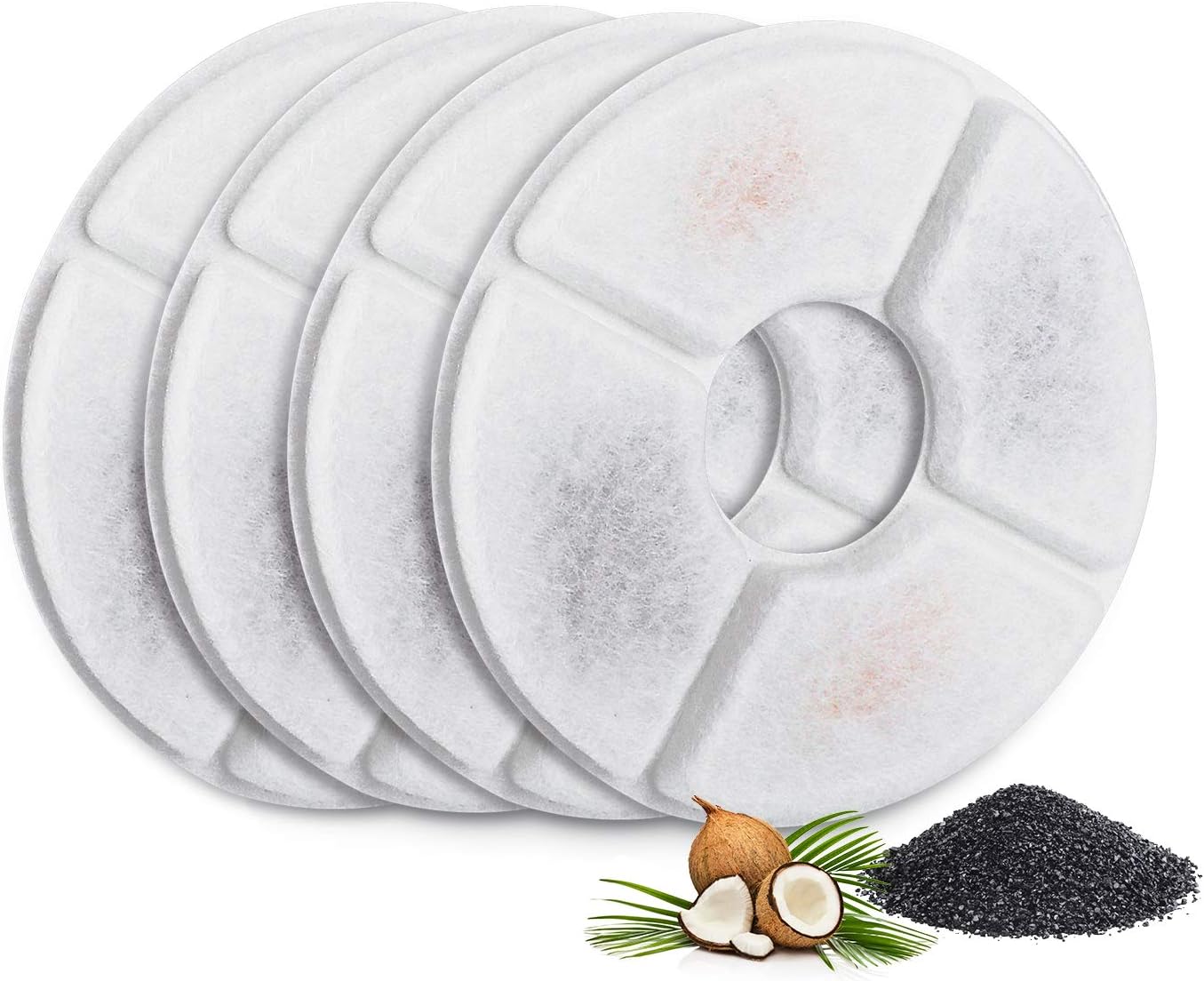 Replacement Filter for Cat Fountain-4 Pack, Cat Fountain Filters, Suitable for 1.6L Flower Fountains and Most Same Size Cat Fountains, Ion Exchange Resin and Coconut Activated Carbon (5.12in)