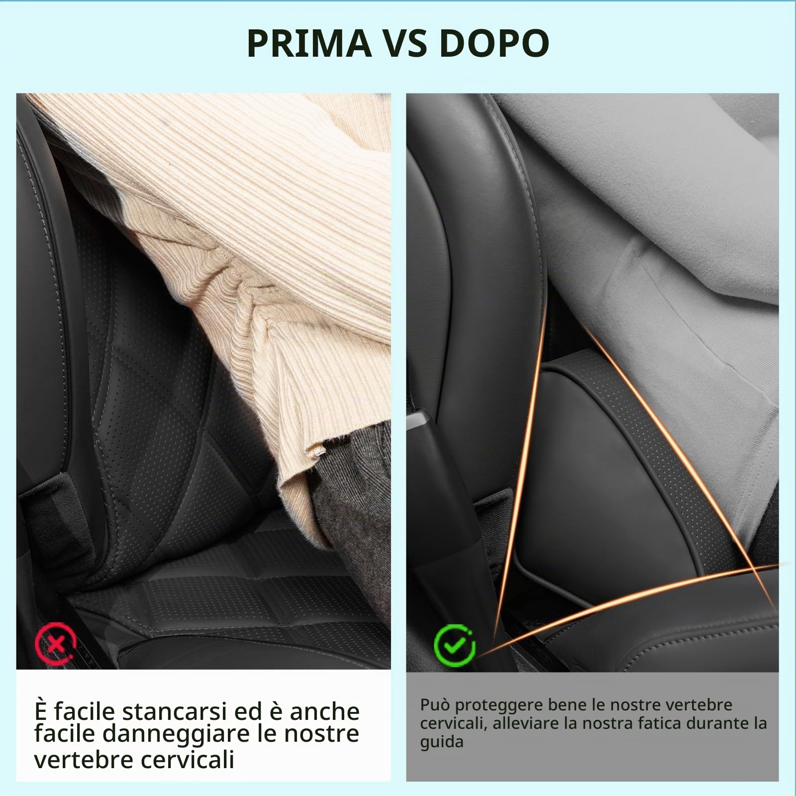 Cuscino Lombare Auto, Cuscino Lombare Ergonomico, Supporto per la Schiena in Schiuma di Memoria per Seggiolino Auto, Sedia da Ufficio, Nero
