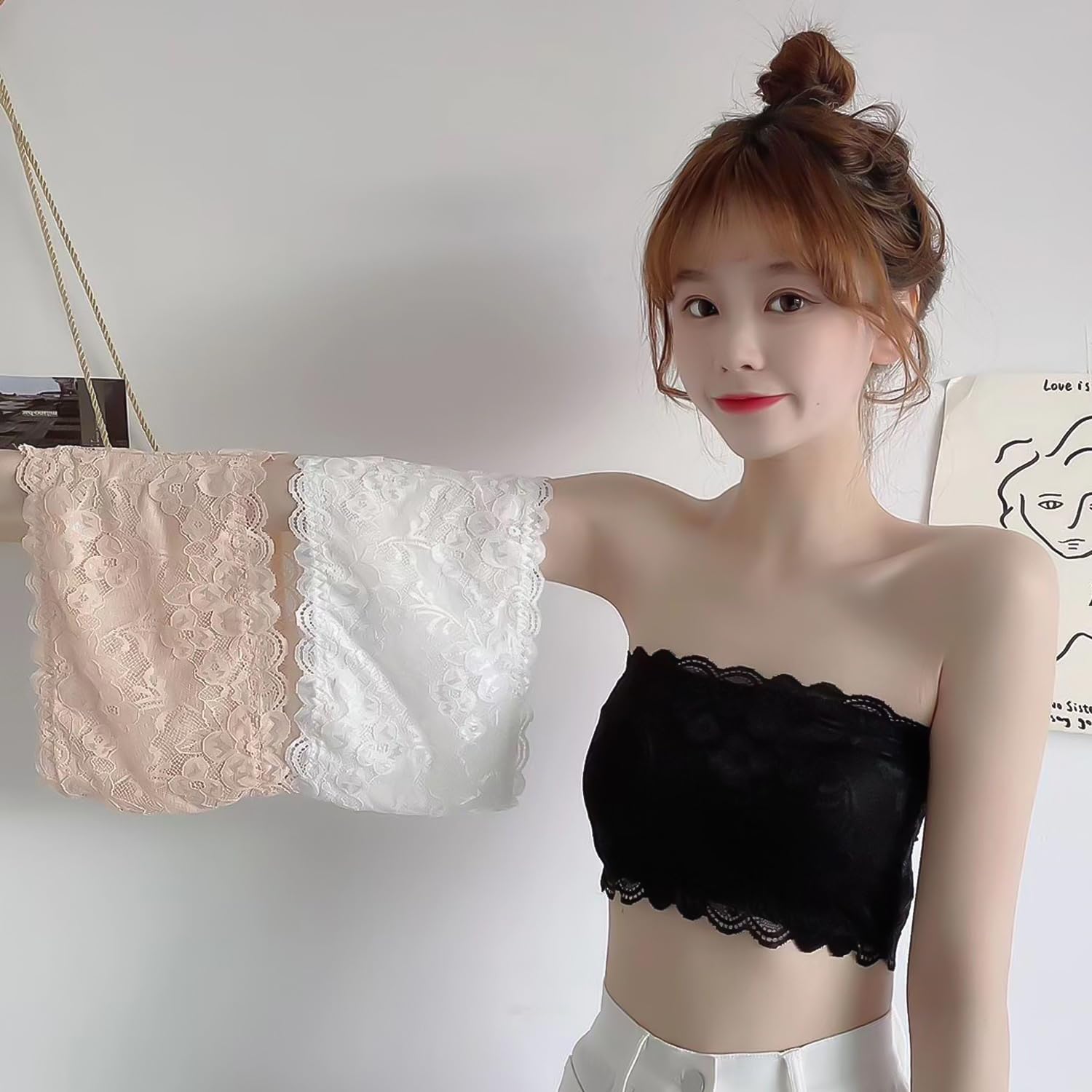 Bandeau sans Bretelles 3 pièces, Hauts sans Bretelles, Soutien-Gorge sans Bretelles pour Femmes, Soutien-Gorge en Dentelle, Soutien-Gorge sans Bretelles sans Couture