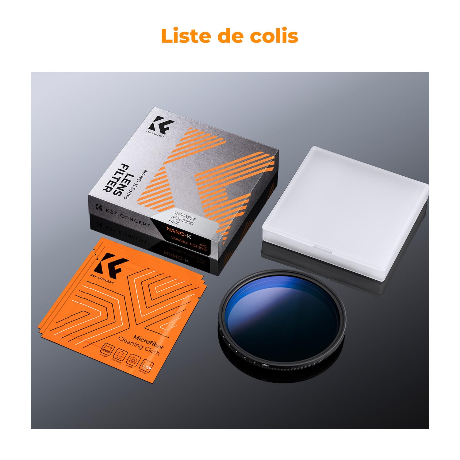 K&F CONCEPT Ø52mm Filtre ND2-2000 Variable 1-11 F-Stops Densité Neutre et 3 Chiffons de Nettoyage en Microfibre Emballé sous Vide pour Objectif Appareil Photo (K Série)