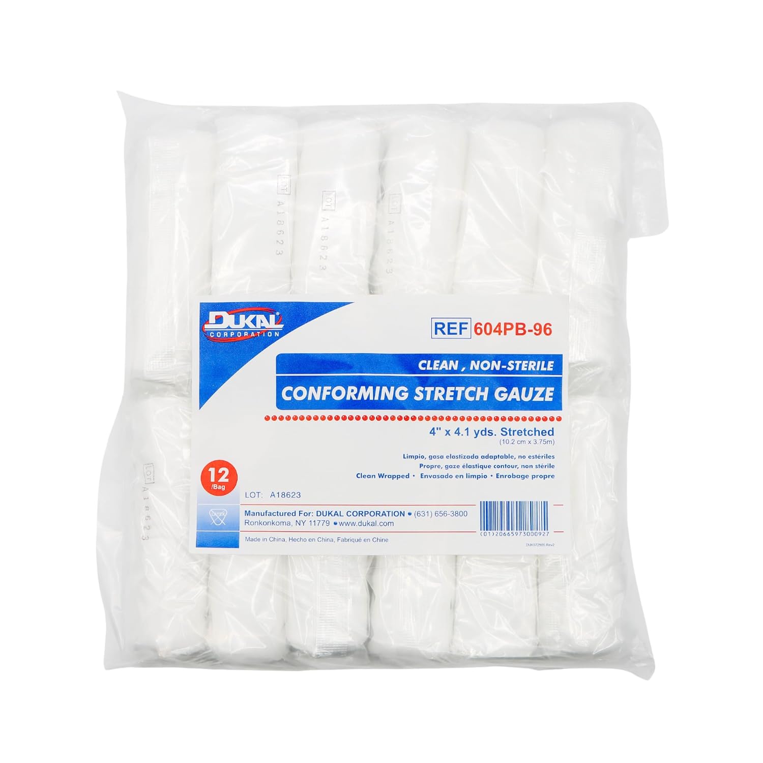 Dukal Conforming Stretch Gauze, Non-Sterile, Clean, 4" W x 4.1 yd. L (12 Bags of 8) (Pack of 96)