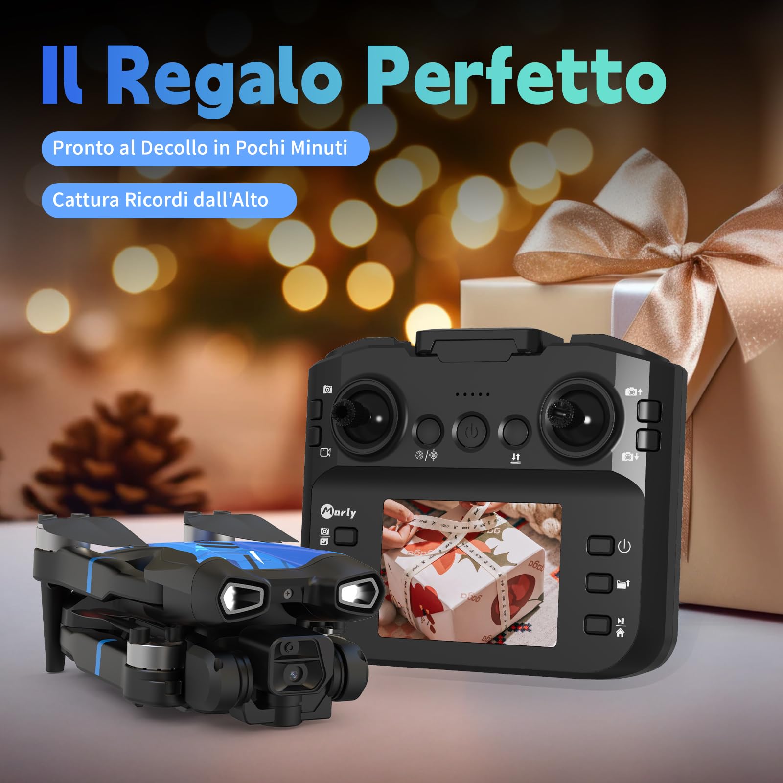 Drone con Fotocamera 4K Mini Drone Con Telecomando LCD 3D Flip Design Pieghevole Telecomando Ricaricabile 3 Velocità Quadricottero RC per Principianti M18LCD