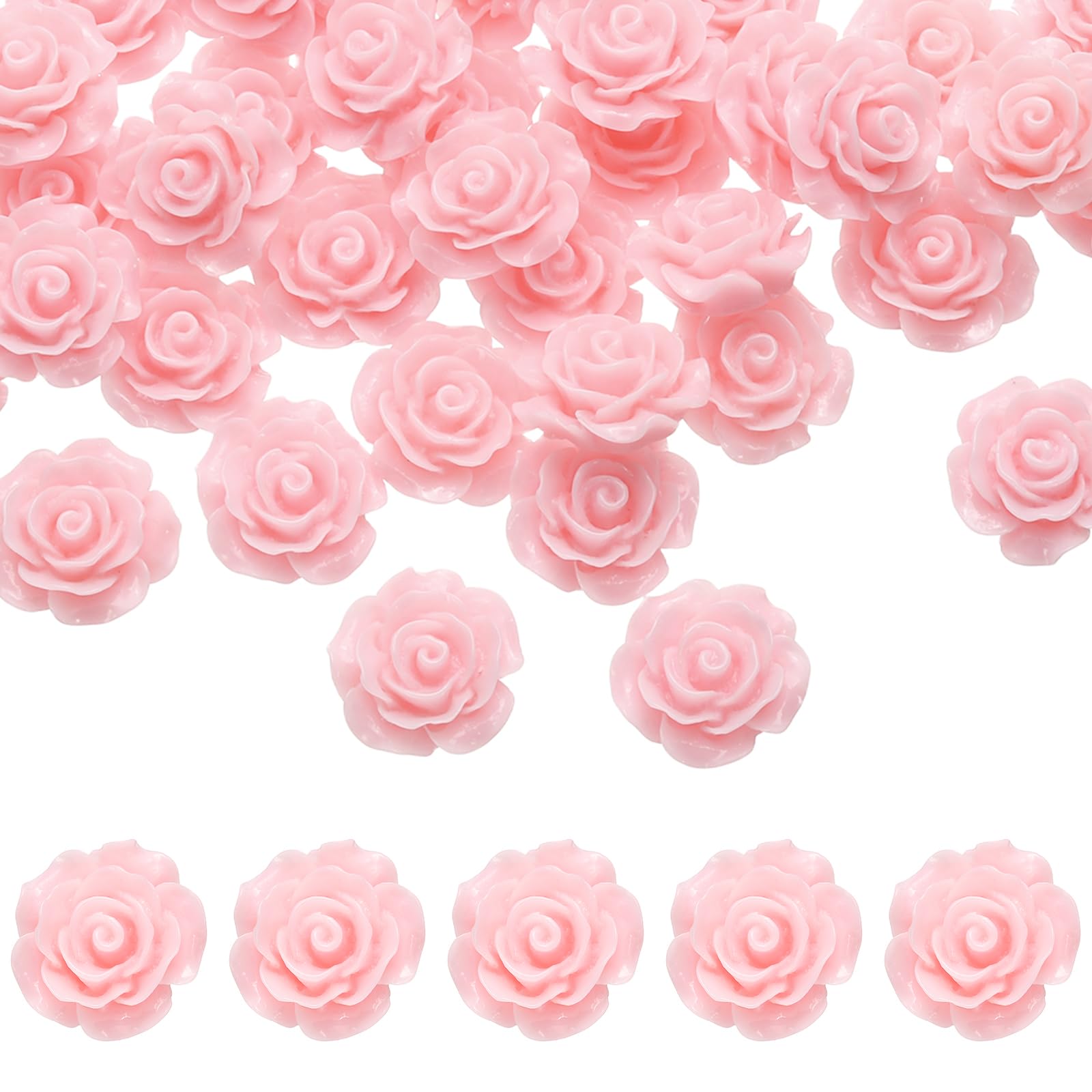 uxcell 50 Pcs Pink Resin Rose Flower Beads, 20mm Flatback Flower Charm Opaque Carve Rose Beads No Hole for DIY Jewelry Making Nails Sunglasses Hair