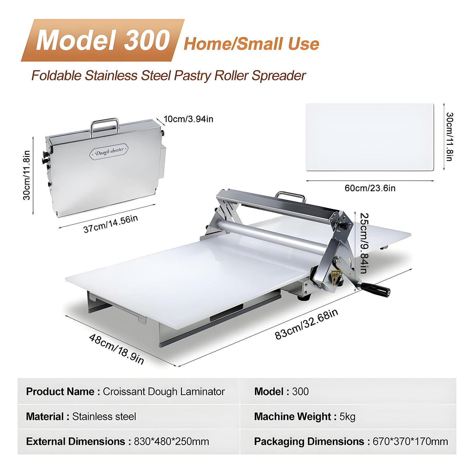 Máquina laminadora de masa plegable manual de acero inoxidable con 55 grosores ajustables para fondant y equipos de panadería