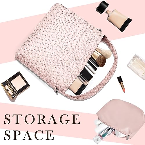 Miniatura 4 de Woven Bag for Women, Vegan Leather Tote Bag Retro Handbag, Handmade Large Shoulder Bags Crossbody Bags Summer Beach Purse