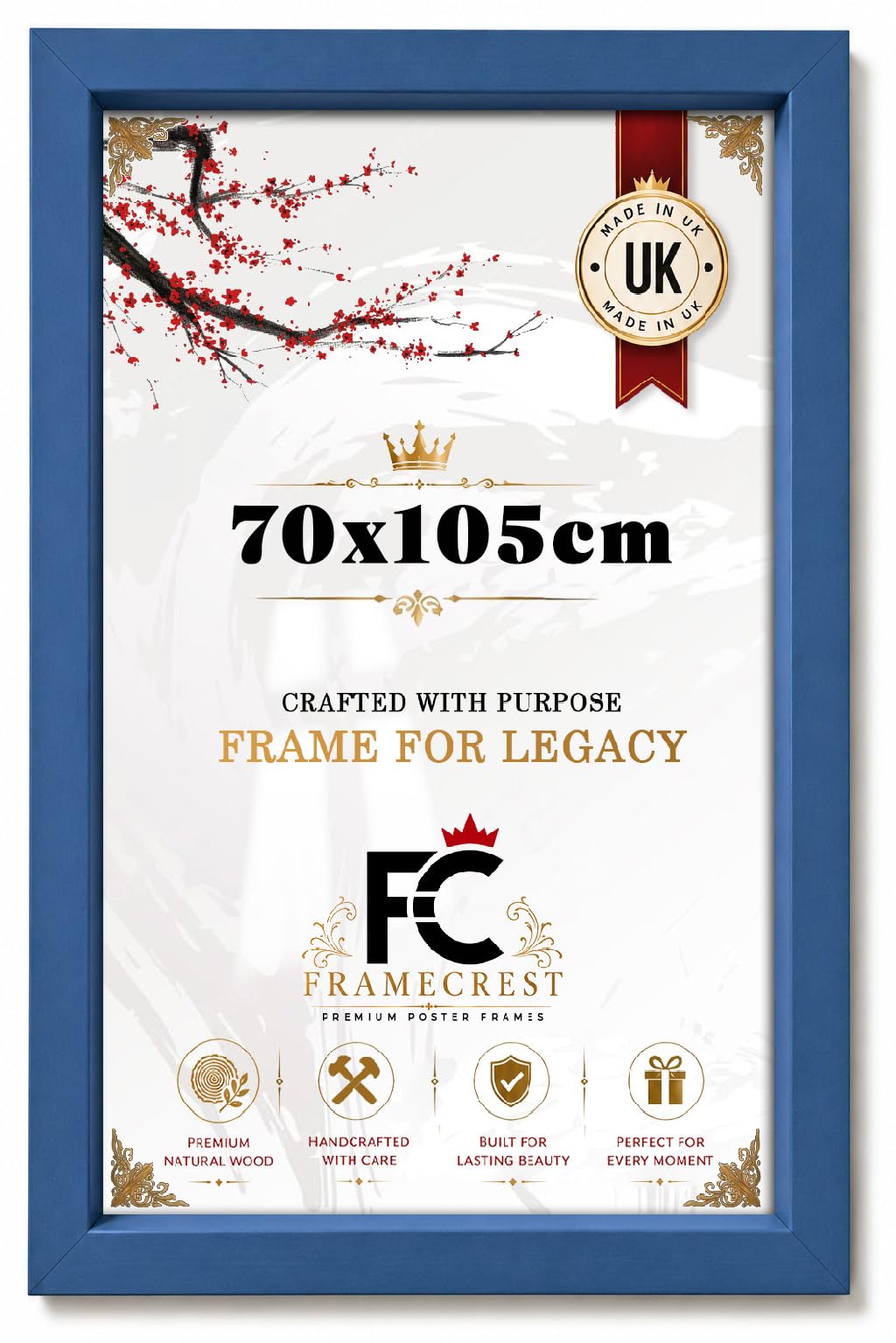 FRAMECREST Extra Large Size 70x105cm Premium Picture Frame | Horizontal Vertical MDF Wood Frame for Gallery Art Home Decor | Christmas/Gift/Anniversary/Birthday-[Blue]