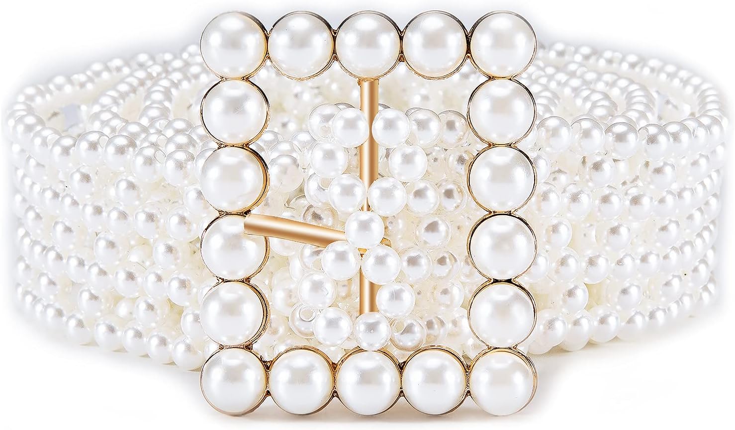 Barry.Wang Women’s Pearl Belt Elastic Waist Chain Belts Dress Jeans Bridal Bridesmaid Sexy Body White Wedding Beach Party