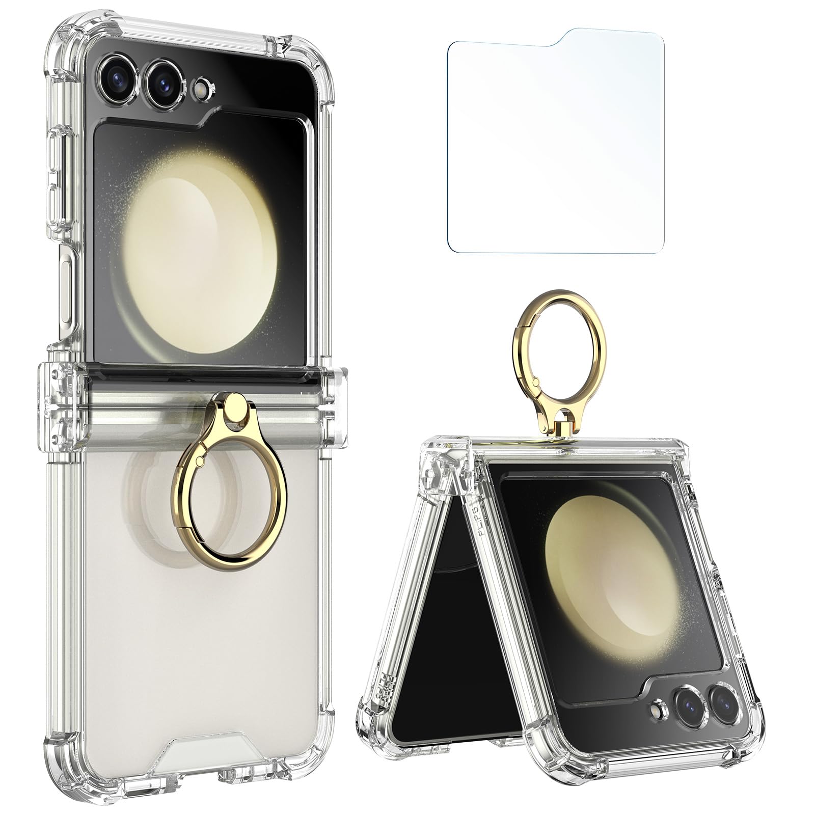 Simpeak Case Compatible with Samsung Galaxy Z Flip 5 5G, Soft Silicone Protective Cover Cases with Metal Ring Replacement for Galaxy Z Flip 5 for Women Men, Anti-Scratch,Shockproof, Translucent