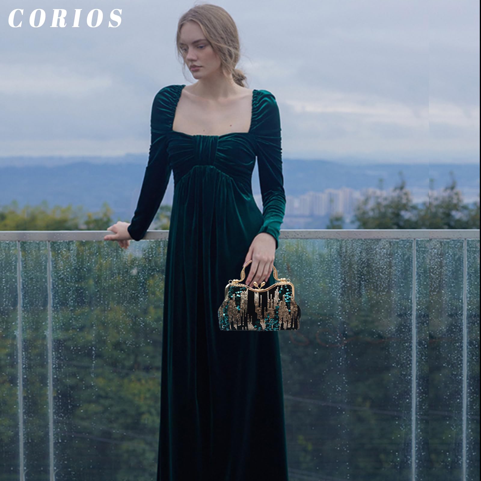 CORIOS Bolsa de Noche de Lentejuelas para Mujer Elegante Terciopelo Bolso de Fiesta Diamantes de Imitación Clutch Bolso de Boda Bolsa de Cadena Pequeña Lujoso Bolso de Mano Bolso de Hombro