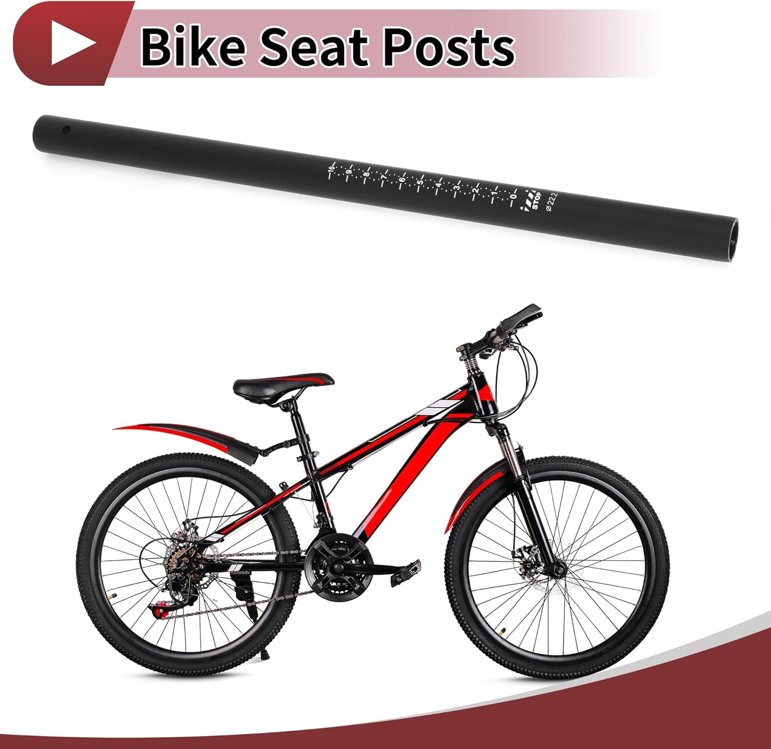 1 Pcs Children Bike Chair Parts Cycling Bike Seat Posts Durable Bike Saddle Post Seat Tube 22.2x400mm Matte Black Carbon Fiber